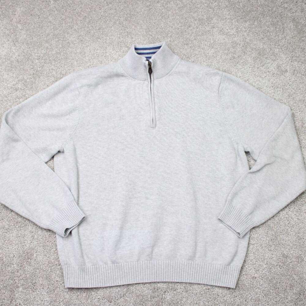 Brooks Brothers 346 Sweatshirt‎ Mens Large Gray 1/4 Zip Supima Cotton Sweater